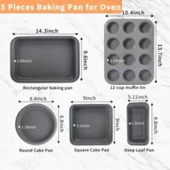 Itopfox 5-Piece Nonstick Bakeware Set With Grey Marble Coating, Carbon Steel Baking Pans For Oven, Includes Round & Square Cake Pan, Muffin Tin -Kid's Home GUEST 83f8d03b 3d7b 4c09 af0f 0462526f0041