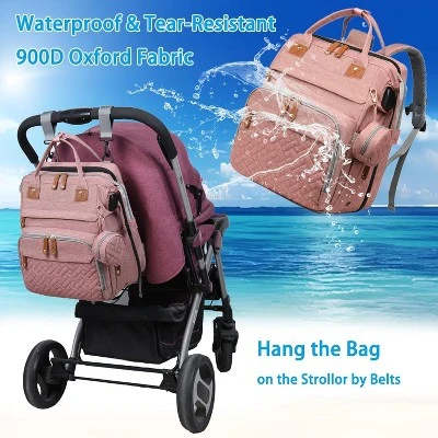 Itopfox Baby Diaper Backpack With Changing Station, Large Capacity Waterproof Diaper Bag For Parents, USB Port & Stroller Straps, Pink 4 Itopfox Baby Diaper Backpack With Changing Station, Large Capacity Waterproof Diaper Bag For Parents, USB Port & Stroller Straps, Pink - Image 4
