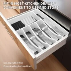 Itopfox 53-Piece Stainless Steel Flatware Set For 8 With Drawer Organizer, Includes Spoons, Forks, Steak Knives & Serving Utensils, Mirror Polished