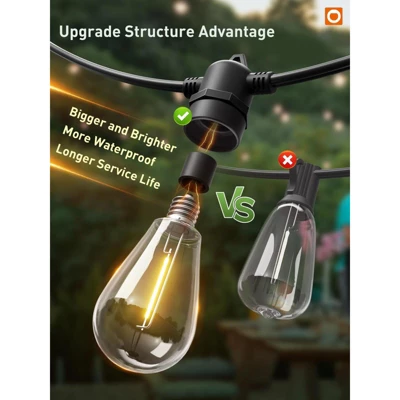 Itopfox 100FT LED Outdoor String Lights With Remote, Dimmable Patio Lights, Timer & 3 Lighting Modes, 32 Shatterproof Edison Bulbs, Waterproof 5 Itopfox 100FT LED Outdoor String Lights With Remote, Dimmable Patio Lights, Timer & 3 Lighting Modes, 32 Shatterproof Edison Bulbs, Waterproof - Image 5