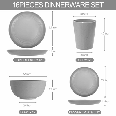 Itopfox 48-Piece Grey Wheat Straw Dinnerware Set Unbreakable Plates, Bowls, And Cups For 12, Dishwasher Safe, Perfect For Camping, BBQs & Gatherings 1 Itopfox 48-Piece Grey Wheat Straw Dinnerware Set Unbreakable Plates, Bowls, And Cups For 12, Dishwasher Safe, Perfect For Camping, BBQs & Gatherings