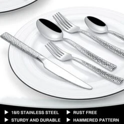 Itopfox 40-Piece Stainless Steel Flatware Set For 8, Hammered Square Silverware With Mirror Finish, Dishwasher Safe Cutlery Set For Home & Restaurant -Kid's Home GUEST 874f0e96 25c3 4ea5 9553 11594c71a641