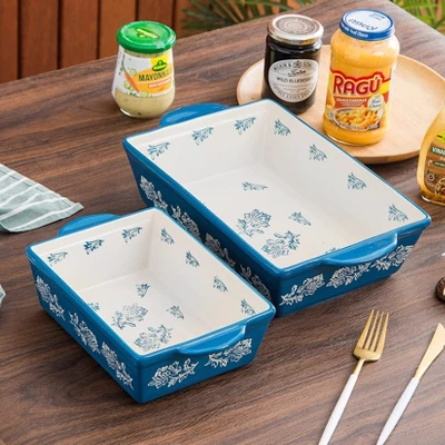 Itopfox 3-Piece Ceramic Baking Dish Set For Lasagna, Casseroles, Gratin & Desserts, Oven, Microwave & Freezer Safe, Rose Pattern Design 5 Itopfox 3-Piece Ceramic Baking Dish Set For Lasagna, Casseroles, Gratin & Desserts, Oven, Microwave & Freezer Safe, Rose Pattern Design - Image 5