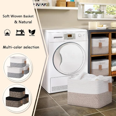 Itopfox Cotton Rope Woven Storage Basket With Handles For Organizing Toys, Books, And Clothes - Decorative Soft Basket For Living Room, Bathroom 3 Itopfox Cotton Rope Woven Storage Basket With Handles For Organizing Toys, Books, And Clothes - Decorative Soft Basket For Living Room, Bathroom - Image 3