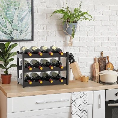 Itopfox Bamboo Wine Rack Countertop, 3-Tier 12 Bottles Wine Storage Shelf For Kitchen Pantry Cabinet - Dark Brown 2 Itopfox Bamboo Wine Rack Countertop, 3-Tier 12 Bottles Wine Storage Shelf For Kitchen Pantry Cabinet - Dark Brown - Image 2