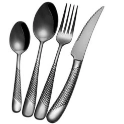 Itopfox 16-Piece Modern Black Hammered Silverware Set With Ultra Sharp 2-IN-1 Serrated Knives, Stainless Steel Flatware Set, Titanium Plated Cutlery -Kid's Home GUEST 894a9bde 7c58 4d27 9926 8db88ca3b3ee