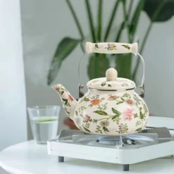 Itopfox Vintage Enamel Tea Kettle, Green Floral Steel Teapot With Cool Touch Porcelain Handle For Stovetop, Home Kitchen Decor, Gift For Housewarming -Kid's Home GUEST 89b77eb1 bd4d 4cab 8fd5 d6576354ad7e
