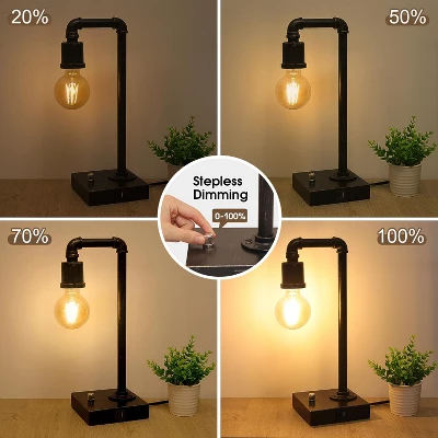 Itopfox Industrial Vintage Bedside Lamp With USB C/A Charging Ports, Dimmable Steampunk Office Lamp Metal Pipe Edison Reading Light For Bedroom, Dorm 1 Itopfox Industrial Vintage Bedside Lamp With USB C/A Charging Ports, Dimmable Steampunk Office Lamp Metal Pipe Edison Reading Light For Bedroom, Dorm