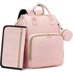 Itopfox Pink Diaper Backpack For Baby Girls - Baby Shower Gifts, Quilted With Changing Pad, Pacifier Case, Insulated Pockets 35L Large Capacity -Kid's Home GUEST 8d35b714 9a67 4528 a056 4ddd67ffef3f