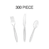Itopfox Cutlery Set - Clear Heavyweight Disposable Plastic Utensils, Forks, Spoons, Knives, 300 Count Combo Box For Parties, Weddings, BBQs