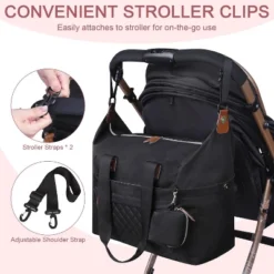 Itopfox Large Waterproof Diaper Bag Tote With Pacifier Case, Shoulder Straps & Stroller Clips For Moms And Dads, Black -Kid's Home GUEST 8e2d43cf f97d 4112 9439 27cd37b77d82