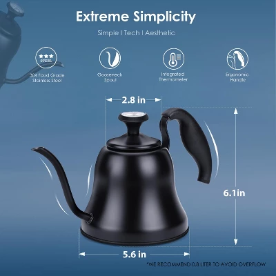Itopfox Tea Kettle With Thermometer, Stovetop Gooseneck Kettle For Pour Over Coffee, Matte Black Camping & Home Kitchen Water Boiler, 1 Pack 4 Itopfox Tea Kettle With Thermometer, Stovetop Gooseneck Kettle For Pour Over Coffee, Matte Black Camping & Home Kitchen Water Boiler, 1 Pack - Image 4
