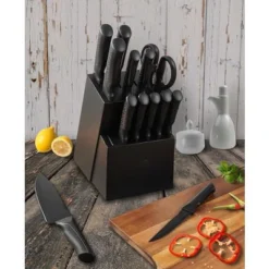 Itopfox 15-Piece Kitchen Knife Set With Block, Self-Sharpening, Dishwasher Safe, Includes 6 Steak Knives, Anti-Slip Handle, Black -Kid's Home GUEST 8fbcbda8 4665 40c1 8faf 45651834fc6a
