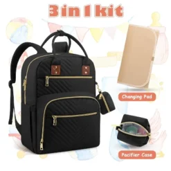 Itopfox Large Capacity Diaper Backpack For Travel With Changing Pad, Stroller Straps & Pacifier Case, Black -Kid's Home GUEST 8fc15452 b6c1 49de b9e5 3682cf00dc6e