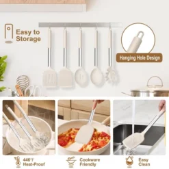 Itopfox 5-Piece Silicone Kitchen Utensil Set With Stainless Steel Handles For Nonstick Cookware, Heat-Resistant & Easy To Clean, Khaki -Kid's Home GUEST 907d2d5e 1110 4c8e 9224 871f6fc98a5b