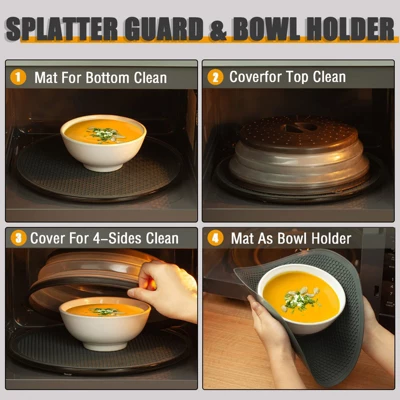 Itopfox Microwave Food Cover And Mat, Large Vented Collapsible Splatter Guard Dish Plate Lid & Silicone Round Kitchen Mat, 4 In 1 7 Itopfox Microwave Food Cover And Mat, Large Vented Collapsible Splatter Guard Dish Plate Lid & Silicone Round Kitchen Mat, 4 In 1 - Image 7