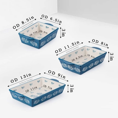 Itopfox 3-Piece Ceramic Baking Dish Set For Lasagna, Casseroles, Gratin & Desserts, Oven, Microwave & Freezer Safe, Rose Pattern Design 1 Itopfox 3-Piece Ceramic Baking Dish Set For Lasagna, Casseroles, Gratin & Desserts, Oven, Microwave & Freezer Safe, Rose Pattern Design