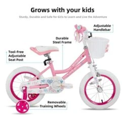Itopfox Angel Girls Bike For Toddlers And Kids With Training Wheels & Basket, Girls Bicycle With Handbrake & Kickstand For Safe And Fun Riding