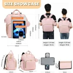 Itopfox Pink Diaper Backpack For Baby Girls - Baby Shower Gifts, Quilted With Changing Pad, Pacifier Case, Insulated Pockets 35L Large Capacity -Kid's Home GUEST 923e4837 1c07 4941 b135 216583345112