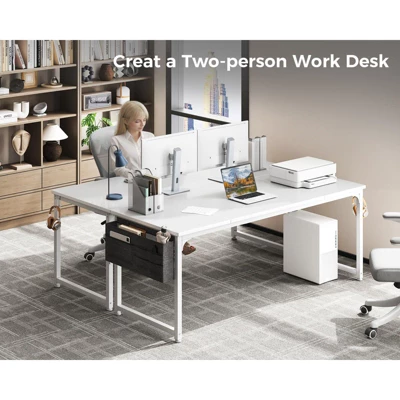 Itopfox Modern Computer Desk With Storage & Headphone Hook, Large Office Gaming Work Table, Splice Board Design, White Finish 3 Itopfox Modern Computer Desk With Storage & Headphone Hook, Large Office Gaming Work Table, Splice Board Design, White Finish - Image 3
