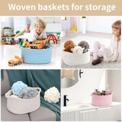 Itopfox Cute Woven Storage Basket With Handle, Gift-Ready Decorative Organizer For Baby Shower, Birthday, Raffle, Nursery, Home Storage -Kid's Home GUEST 928563be 27f7 4d71 b0ec cf0ed90b180c