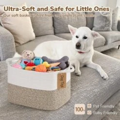 Itopfox Woven Storage Basket With Handles, Cotton Rope Organizer For Dog Toys, Books, And Home Decor, Stylish Gift Basket In Neutral Brown And White -Kid's Home GUEST 92f31a59 0e40 4295 ba5b 905af425ac34