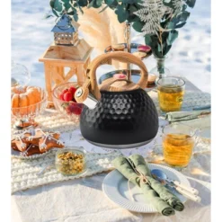 Itopfox Stainless Steel Whistling Tea Kettle With Wood Handle For Stovetop, 3.2 Qt Capacity, Suitable For Gas & Electric Cooktops, Black -Kid's Home GUEST 9402141d 4bc8 4941 b496 9da7f510af9c