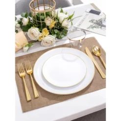 Itopfox 300PCS White And Gold Plastic Dinnerware Set For 50 Guests Includes Dinner Plates, Cake Plates, Cutlery, Cups For Wedding, Birthday -Kid's Home GUEST 963fb1fe dd11 4f56 93d0 1beac852d389