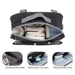 Itopfox Baby Diaper Bag With Multiple Pockets For Diapers, Wipes & Toys, Hand Strap, Fits In Backpack Or Stroller (Black Flower) -Kid's Home GUEST 968eabd4 b991 4b07 abe9 448c0202314d