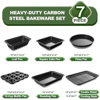 Itopfox Nonstick Bakeware Set, 7-Piece Carbon Steel Baking Pans With Cooling Rack, Stackable Design, Perfect For Cakes, Muffins, Pizza And More 1 Itopfox Nonstick Bakeware Set, 7-Piece Carbon Steel Baking Pans With Cooling Rack, Stackable Design, Perfect For Cakes, Muffins, Pizza And More