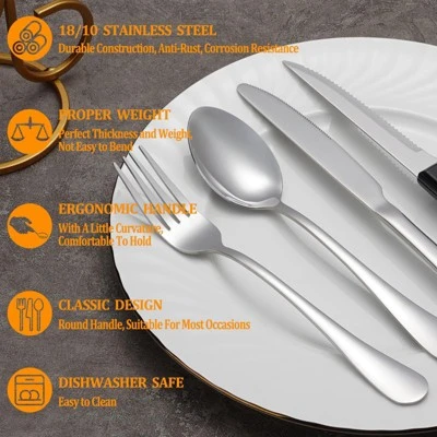 Itopfox 24-Piece Stainless Steel Silverware Set With Steak Knives, Mirror Polished Flatware For 4, Dishwasher Safe Cutlery Set For Home Kitchen 2 Itopfox 24-Piece Stainless Steel Silverware Set With Steak Knives, Mirror Polished Flatware For 4, Dishwasher Safe Cutlery Set For Home Kitchen - Image 2