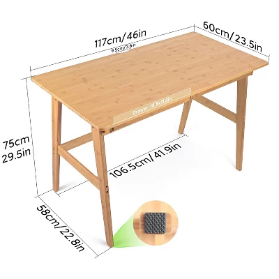 Itopfox Modern Bamboo Computer Desk With 2 Drawers, Home Office Study Table, Simple Makeup Workstation For Gaming, Dressing, And Working 1 Itopfox Modern Bamboo Computer Desk With 2 Drawers, Home Office Study Table, Simple Makeup Workstation For Gaming, Dressing, And Working