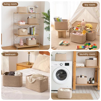 Itopfox Storage Baskets For Organizing, Woven Decorative Baskets For Shelves - Books, Towels, And Clothes, Cotton Rope Toy Storage Bins, Pack Of 4 4 Itopfox Storage Baskets For Organizing, Woven Decorative Baskets For Shelves - Books, Towels, And Clothes, Cotton Rope Toy Storage Bins, Pack Of 4 - Image 4