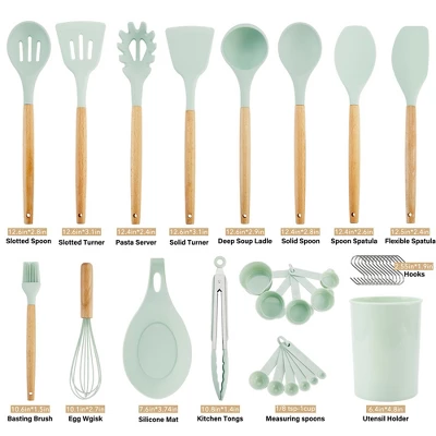 Itopfox 35-Piece Silicone Kitchen Utensil Set With Wooden Handles, Non-Stick Cooking Tools Including Spatula, Spoon, Turner, Tongs, Measuring Cups 2 Itopfox 35-Piece Silicone Kitchen Utensil Set With Wooden Handles, Non-Stick Cooking Tools Including Spatula, Spoon, Turner, Tongs, Measuring Cups - Image 2