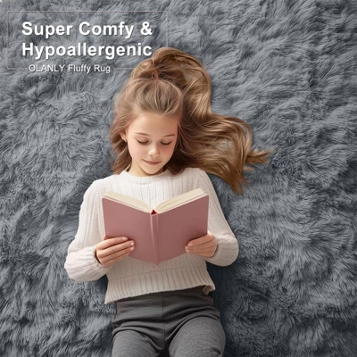 Itopfox Soft Fluffy Shaggy Area Rug For Living Room, Bedroom, Kids, Girls, Boys, Dorms, Nursery Rooms, Home Decor Aesthetic, Machine Washable, Grey 5 Itopfox Soft Fluffy Shaggy Area Rug For Living Room, Bedroom, Kids, Girls, Boys, Dorms, Nursery Rooms, Home Decor Aesthetic, Machine Washable, Grey - Image 5