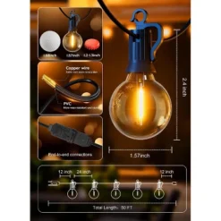 Itopfox Outdoor String Lights, 50FT 25 G40 Bulbs Shatterproof Patio Lights, IP65 Waterproof Dimmable Hanging Connectable Globe LED For Backyard -Kid's Home GUEST 9be31f73 7b08 43d7 a2ce bd82d010e6cb