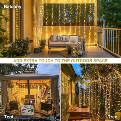 Itopfox 300 LED Remote Control Fairy Curtain Lights, Plug In Hanging String Lights For Window Wall, Bedroom, Wedding, Party, Christmas, Patio Decor 4 Itopfox 300 LED Remote Control Fairy Curtain Lights, Plug In Hanging String Lights For Window Wall, Bedroom, Wedding, Party, Christmas, Patio Decor - Image 4