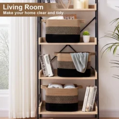 Itopfox Woven Storage Basket Set Of 3, Decorative Organizer Bins For Shelves, Closet, Toys, Books, Nursery - Black & Brown -Kid's Home GUEST 9c8ecca2 934e 47e3 a73c 96a1128c89a6