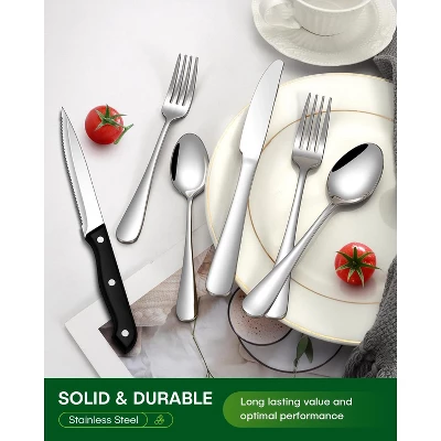 Itopfox 24-Piece Silverware Set With Steak Knives, Stainless Steel Flatware Set For 4, Includes Spoons, Knives, Dishwasher Safe For Home & Restaurant 5 Itopfox 24-Piece Silverware Set With Steak Knives, Stainless Steel Flatware Set For 4, Includes Spoons, Knives, Dishwasher Safe For Home & Restaurant - Image 5