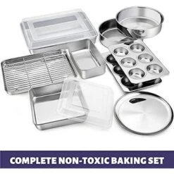 Itopfox Stainless Steel Bakeware Set, 12-Piece Kitchen Baking Pans With Rack, Square Cake Pan, Lasagna Pan, Loaf Pan, Muffin Pan, Pizza Tray & Covers -Kid's Home GUEST 9d73411b 3f44 4cf3 9e0c 4e615b83eb7d