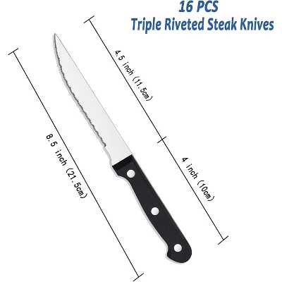 Itopfox Steak Knives Set Of 16 With Serrated Stainless Steel Blades, Triple Rivet Handles, Dishwasher Safe For Home, Restaurant, Parties 1 Itopfox Steak Knives Set Of 16 With Serrated Stainless Steel Blades, Triple Rivet Handles, Dishwasher Safe For Home, Restaurant, Parties