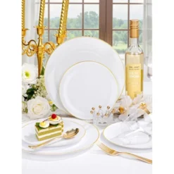 Itopfox 300PCS White And Gold Plastic Dinnerware Set For 50 Guests Includes Dinner Plates, Cake Plates, Cutlery, Cups For Wedding, Birthday -Kid's Home GUEST 9dda8b78 93ff 47d8 aafa 73a7d9854c13
