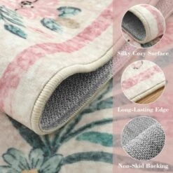 Itopfox Machine Washable Nursery Rug, Pink Floral Carpet Non Slip, Soft Boho Indoor Floor Rug For Girls Bedroom, Living Room, Dorm -Kid's Home GUEST 9ee29467 38f3 469b bb4b d52cab4e2940