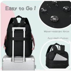 Itopfox Large Diaper Backpack With 18 Pockets, Water-Resistant Nylon, Insulated Bottle Holders, Stroller Straps (Black)