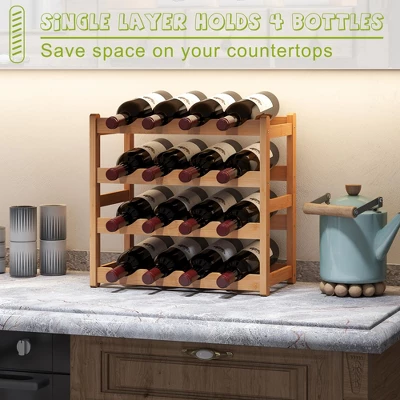 Itopfox Bamboo Wine Rack Storage Cabinet Shelf For 16 Bottles, Countertop Sturdy Kitchen Dining Room Pantry - 4 Tiers (Natural) 2 Itopfox Bamboo Wine Rack Storage Cabinet Shelf For 16 Bottles, Countertop Sturdy Kitchen Dining Room Pantry - 4 Tiers (Natural) - Image 2