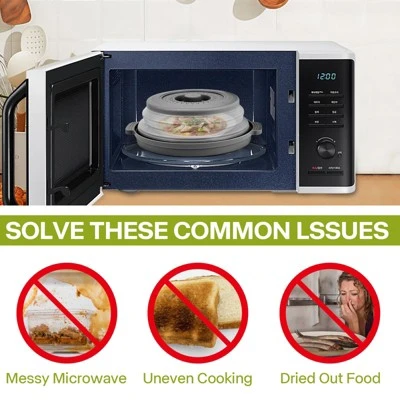 Itopfox Microwave Splatter Cover With Anti-scald Base Plate, Large Plastic & Silicone Vented Collapsible Guard Lid, Plate Holder & Kitchen Colander 1 Itopfox Microwave Splatter Cover With Anti-scald Base Plate, Large Plastic & Silicone Vented Collapsible Guard Lid, Plate Holder & Kitchen Colander