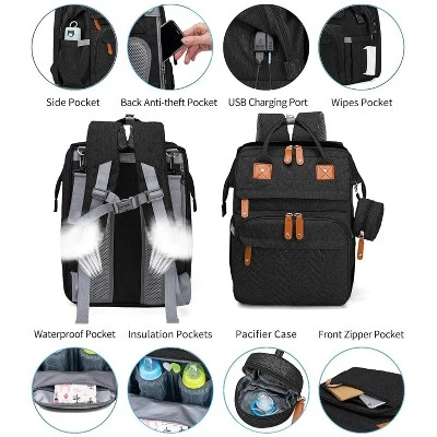 Itopfox Large Capacity Diaper Backpack With Detachable Changing Station, Baby Essentials Organizer For Boys & Girls, Black 5 Itopfox Large Capacity Diaper Backpack With Detachable Changing Station, Baby Essentials Organizer For Boys & Girls, Black - Image 5