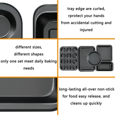 Itopfox Kitchen 5-Piece Nonstick Bakeware Set With Round & Square Cake Pans, Muffin Pan, Loaf Pan, Roast Pan For Baking 3 Itopfox Kitchen 5-Piece Nonstick Bakeware Set With Round & Square Cake Pans, Muffin Pan, Loaf Pan, Roast Pan For Baking - Image 3