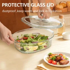 Itopfox 3Qt Glass Casserole Dish With Lid, Ribbed Oval Baking Dish For Oven & Microwave, Clear Lead-Free Covered Cookware, Deep Food Container -Kid's Home GUEST a56e2c96 4458 4642 be92 dc0bde92912c