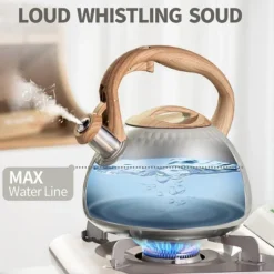 Itopfox Tea Kettle With Wood Pattern Handle, Loud Whistle, Food Grade Stainless Steel, Anti-Hot Handle, Rust-Resistant, Suitable For All Heat Sources -Kid's Home GUEST a6846d04 35ff 4678 9388 d044a3848c47